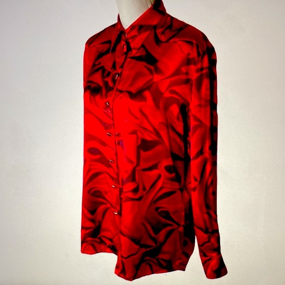 Escada 💯Silk Stunning Red Print Gorgeous Buttons ButtonDown ShirtMade InGermany
